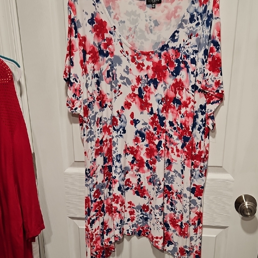 Hannah Red and Blue Floral Short Sleeve Top